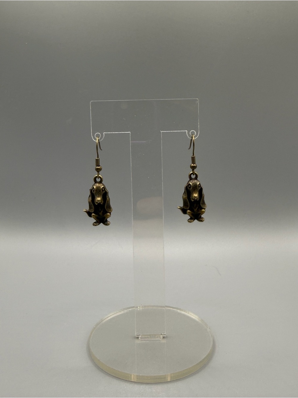 Antique Bronze Basset Dangle Earrings - Handmade #E0465C